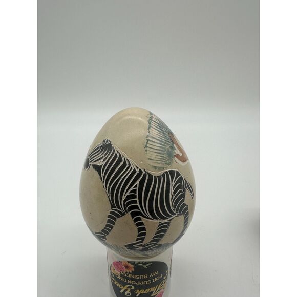 Carved Stone Eggs Set of Three with African Animals 2" Oval Eggs Home Decor - Picture 9 of 10